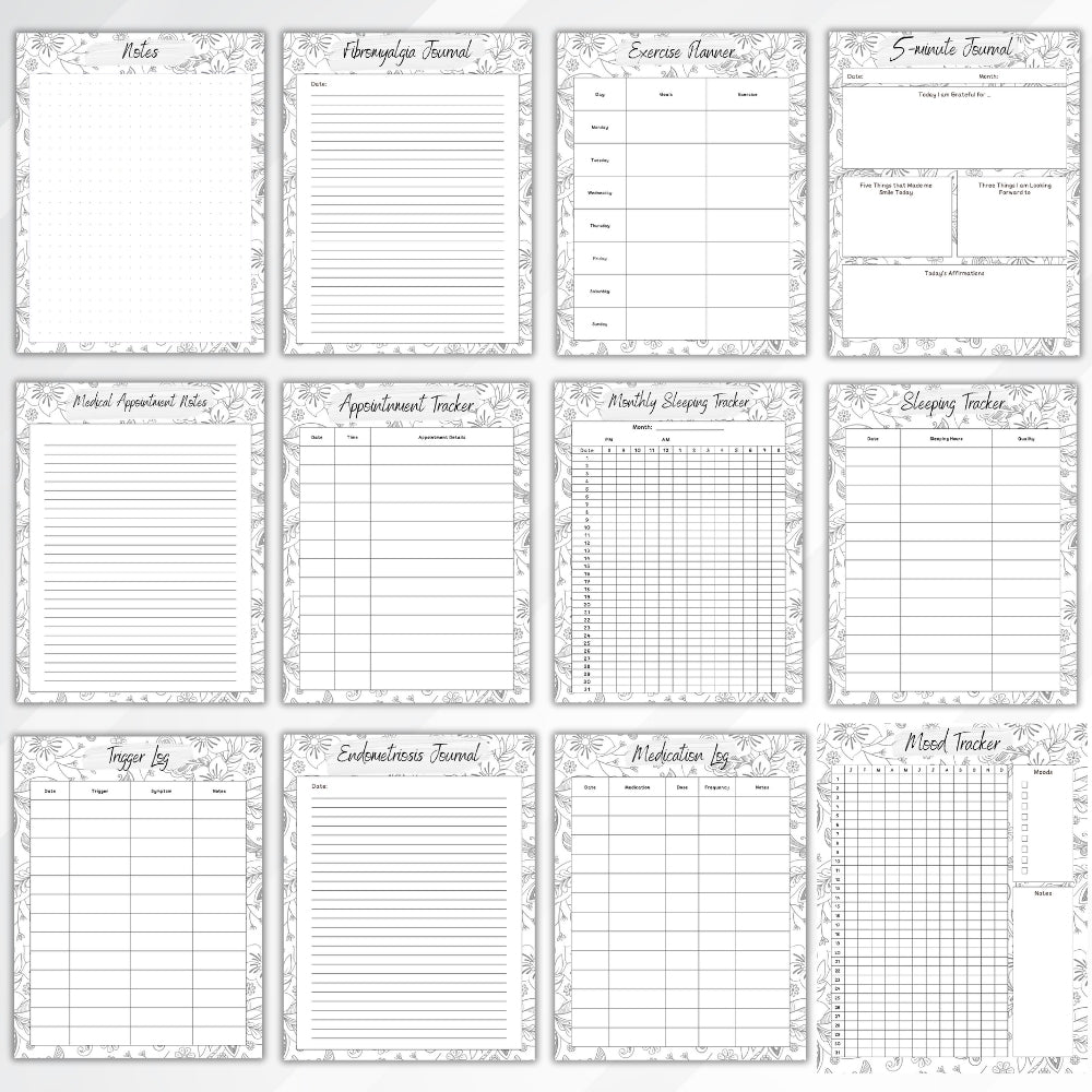 PLR Black and White Pain Management Tracker Journal | Journals for pain tracking | My Store