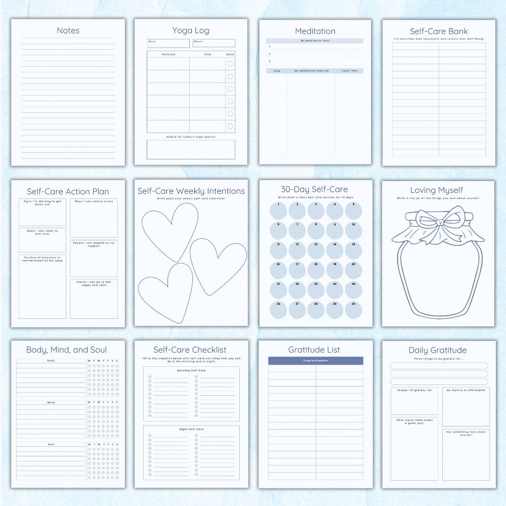 PLR Blue Self-Care Worksheet Set | Journals for self-care | My Store