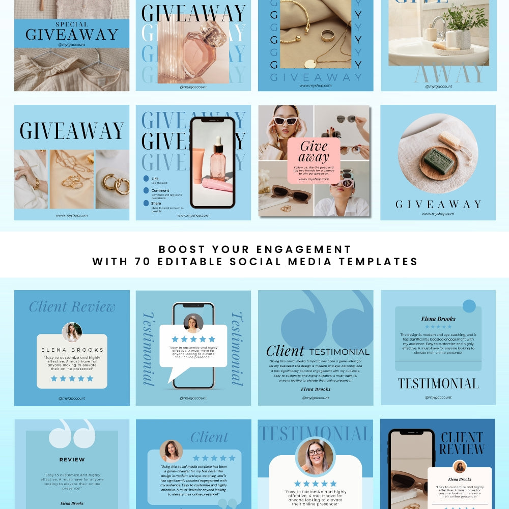 Blue Social Media Templates – 70 Editable Canva Designs