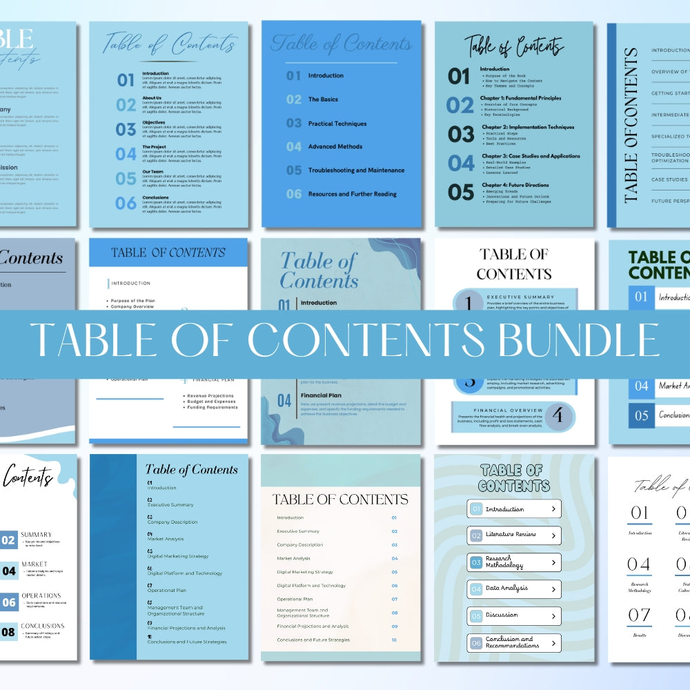 Blue Table of Content Pages Canva Templates