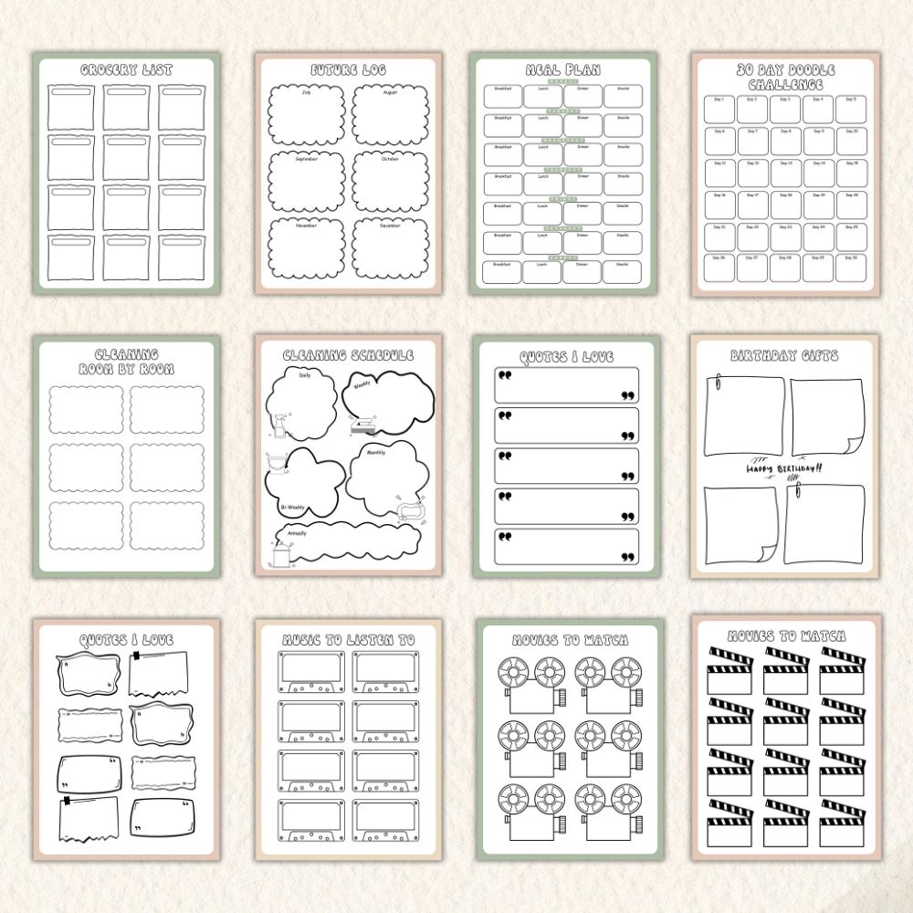 PLR Green Bullet Planner & Trackers | Editable Productivity Templates
