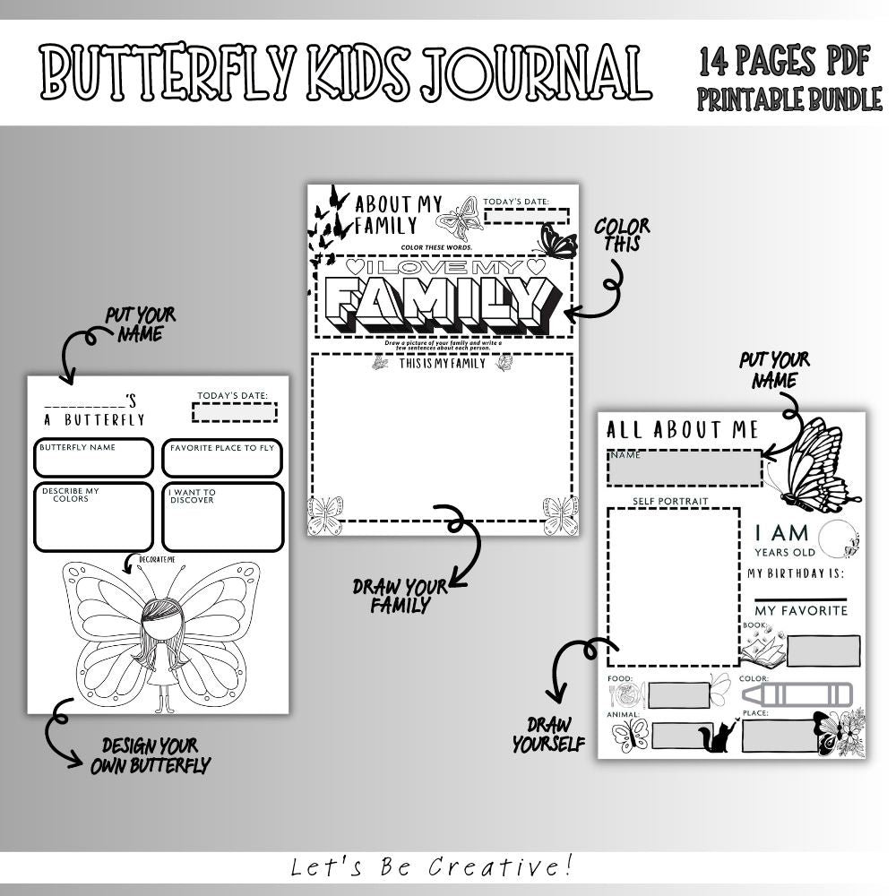 PLR Black and White Kids Butterfly Journal | Journals for kids | My Store