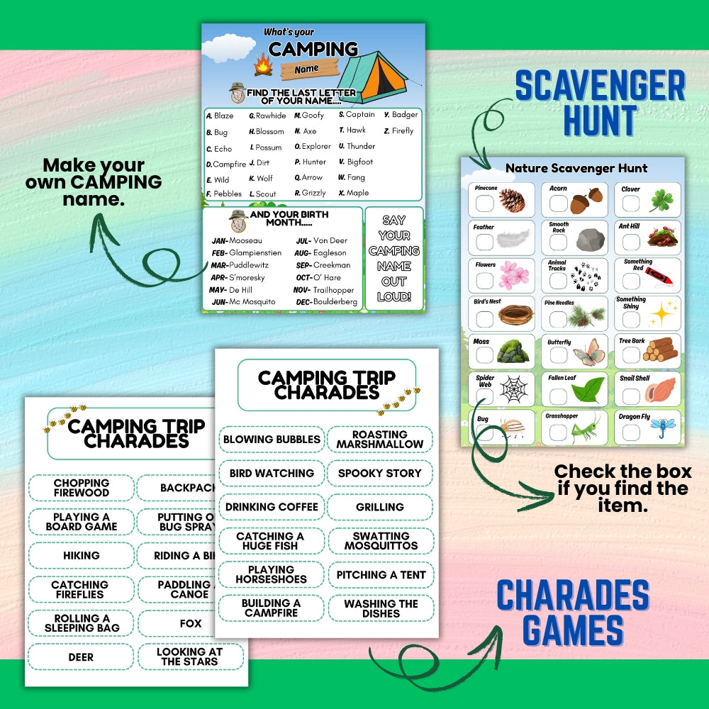 Camping Games Bundle – Printable Kids Activities
