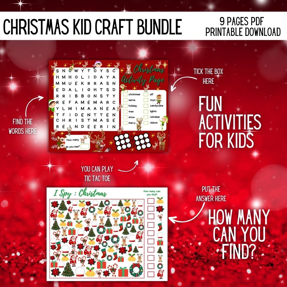Red Christmas Kid Craft Bundle – 8 Festive Printables