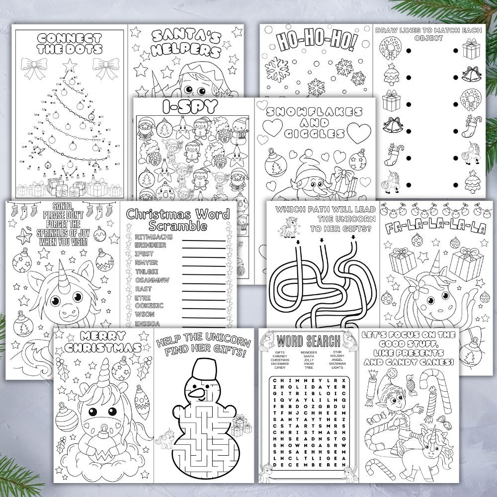 Unicorn Christmas Activity Booklet – 14 Printables