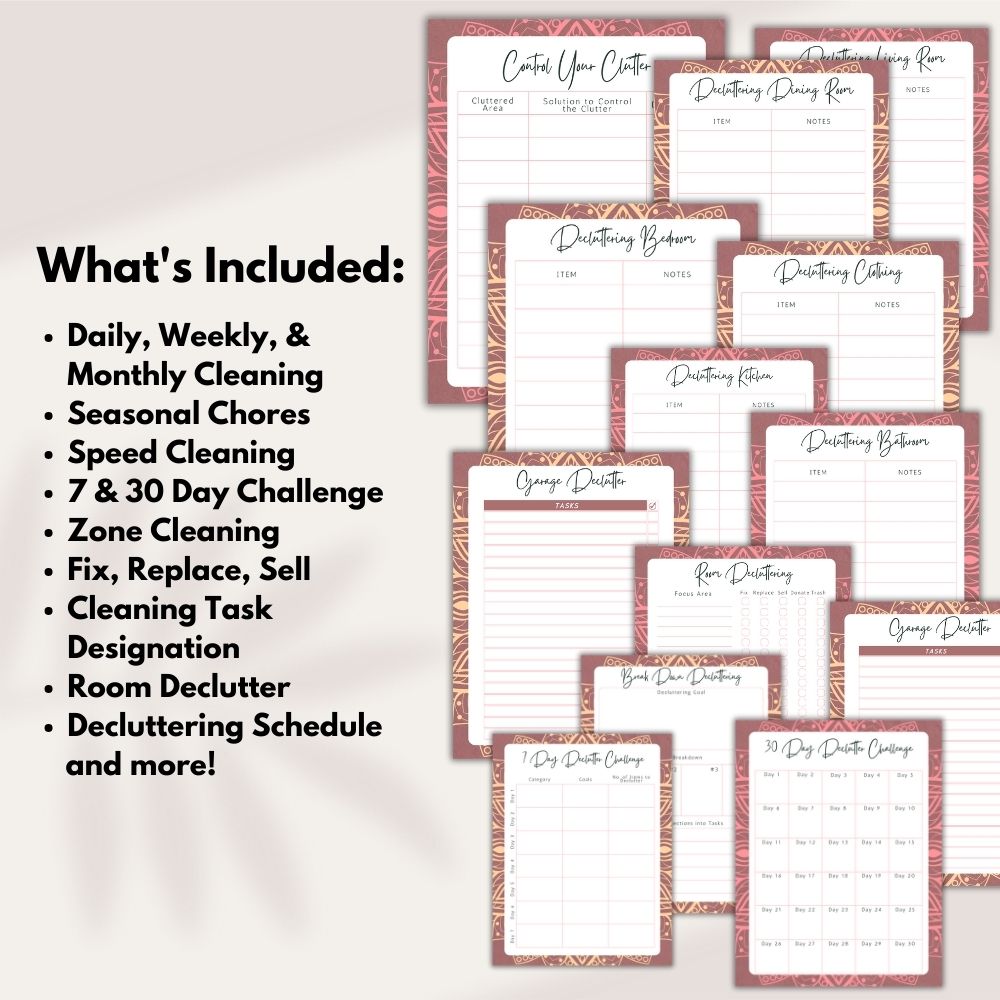 Pink Cleaning & Decluttering Planner | Organize Chores with Style