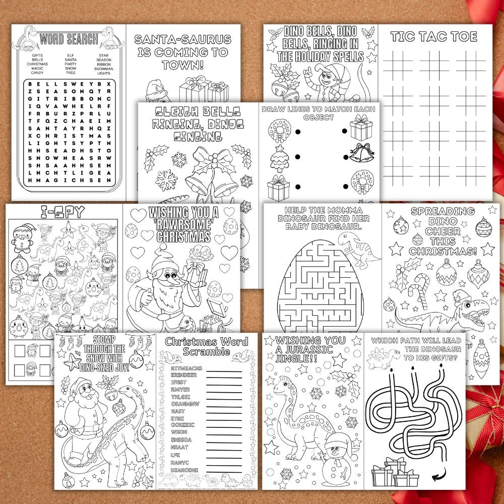 Dinosaur Christmas Activity Booklet – 14 Fun Pages