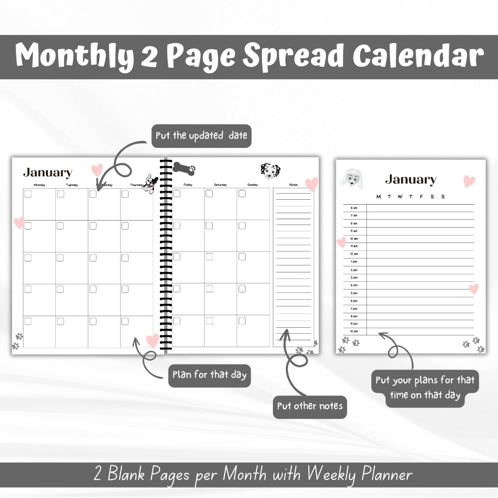 PLR Dog Care Planner | Black & White Editable Pet Organizer