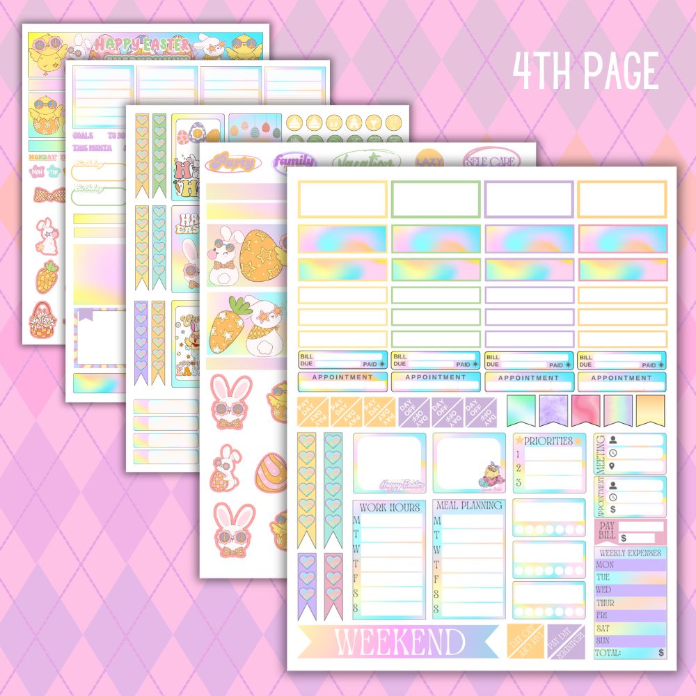 Easter Planner Stickers – 5 Printable Pages PDF
