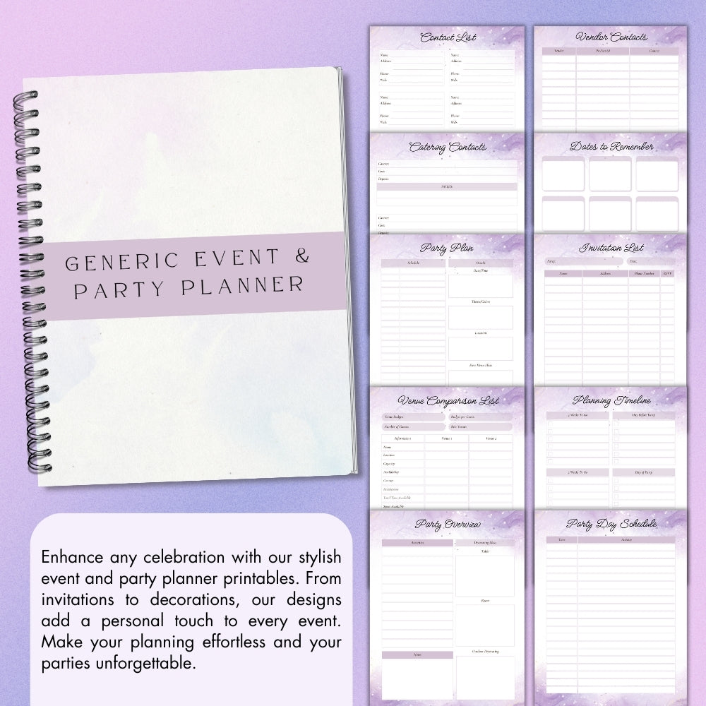 PLR Generic Event & Party Planner | Editable Party Planning Templates