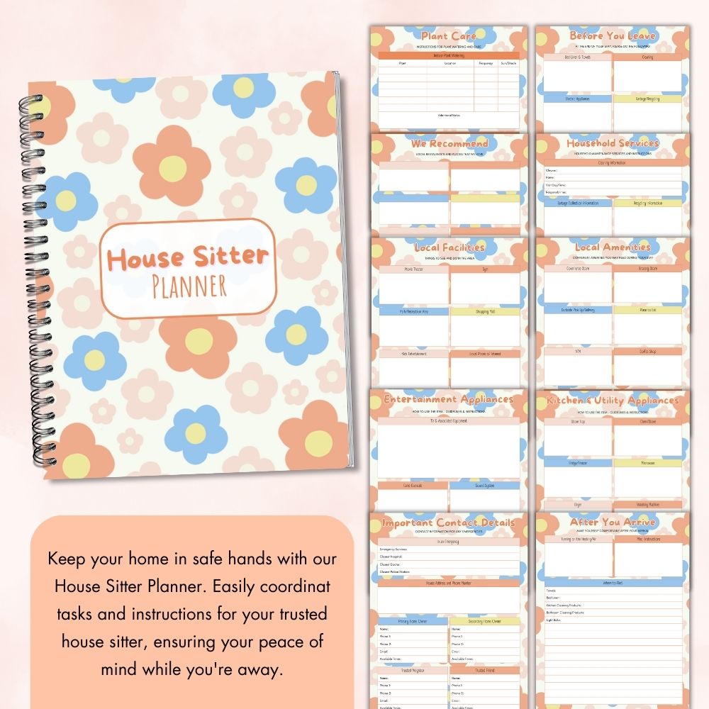 PLR Flower Design House Sitter Planner | Editable Organizer Templates
