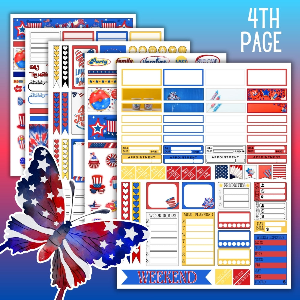 4th of July Planner Sticker Set – Festive Printables
