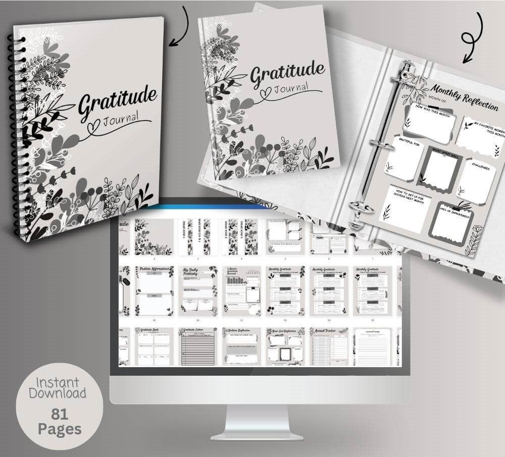 PLR Gratitude Journal in Black and White Design | Journals for positivity | My Store
