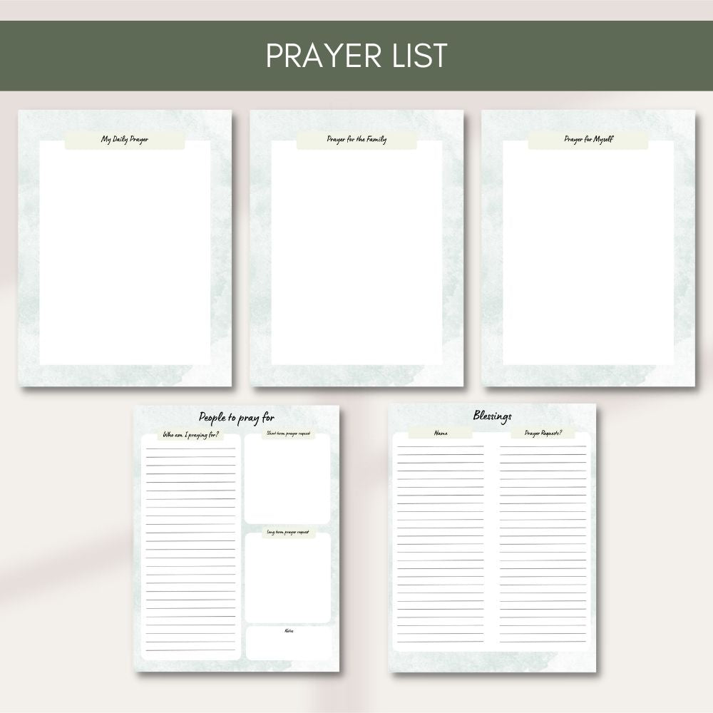 Green Prayer Journal – Printable Faith Planner PLR
