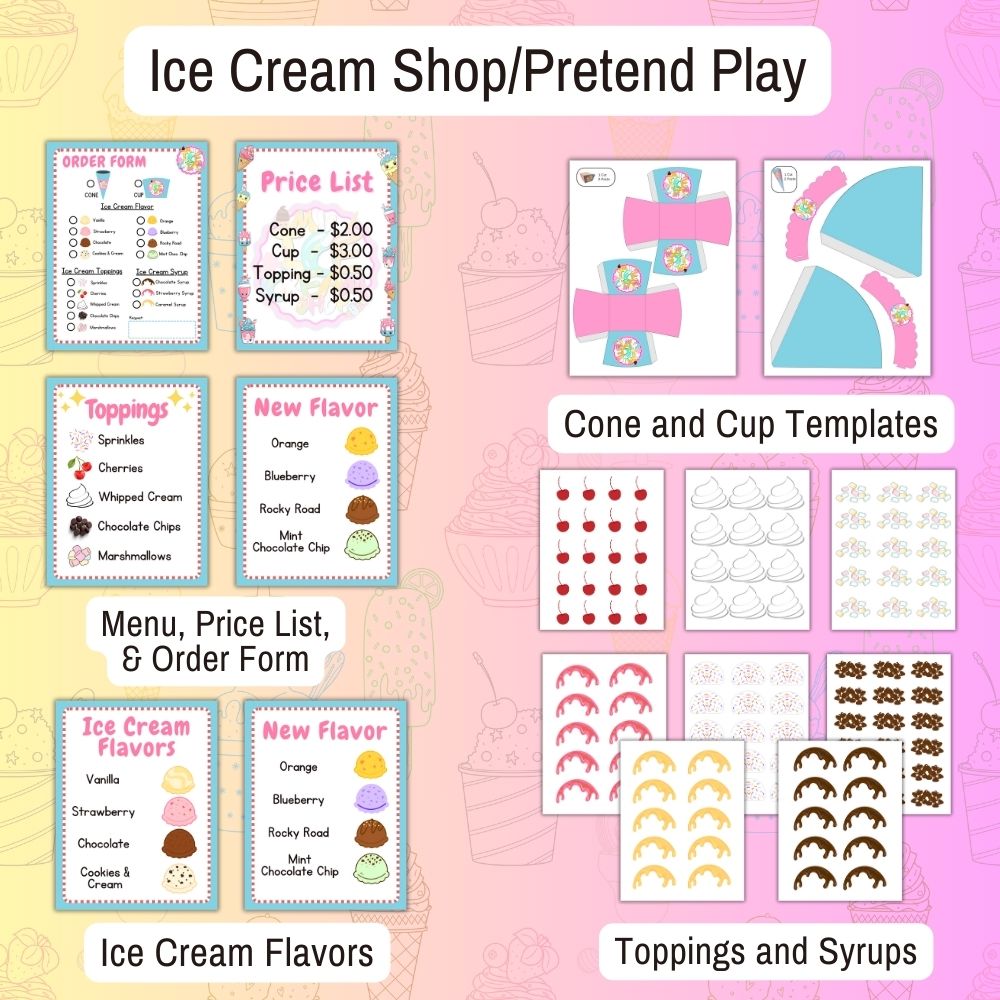 Ice Cream Shop Pretend Play Printables – 39 Pages