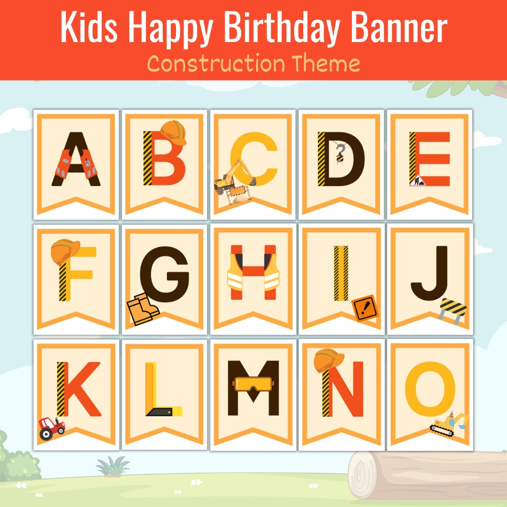 Kids Construction Theme Birthday Banner