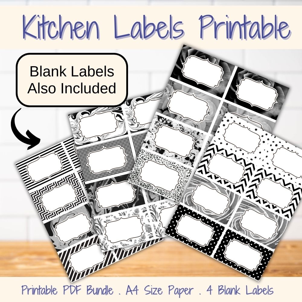 Black & White Kitchen Labels – 160 Printable Tags