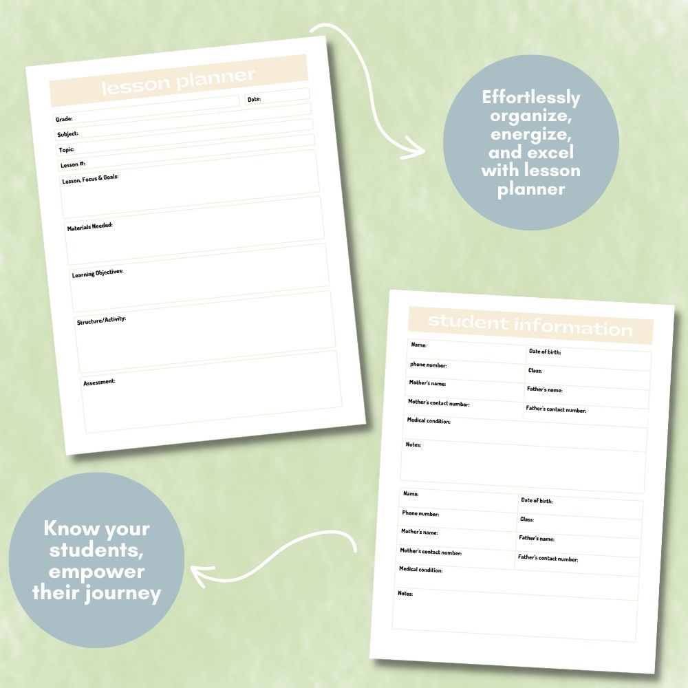 Light Pastel Teacher Planner | Organize Lessons Schedules & Goals
