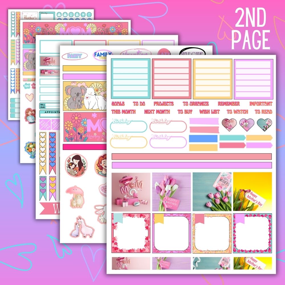 Mother’s Day Planner Stickers – 5 Printable Pages