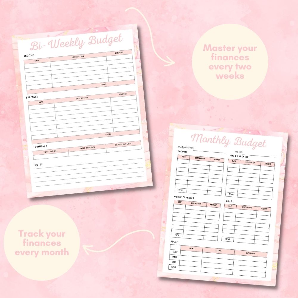 PLR Personal Finance Planner | Pink Editable Budget Templates