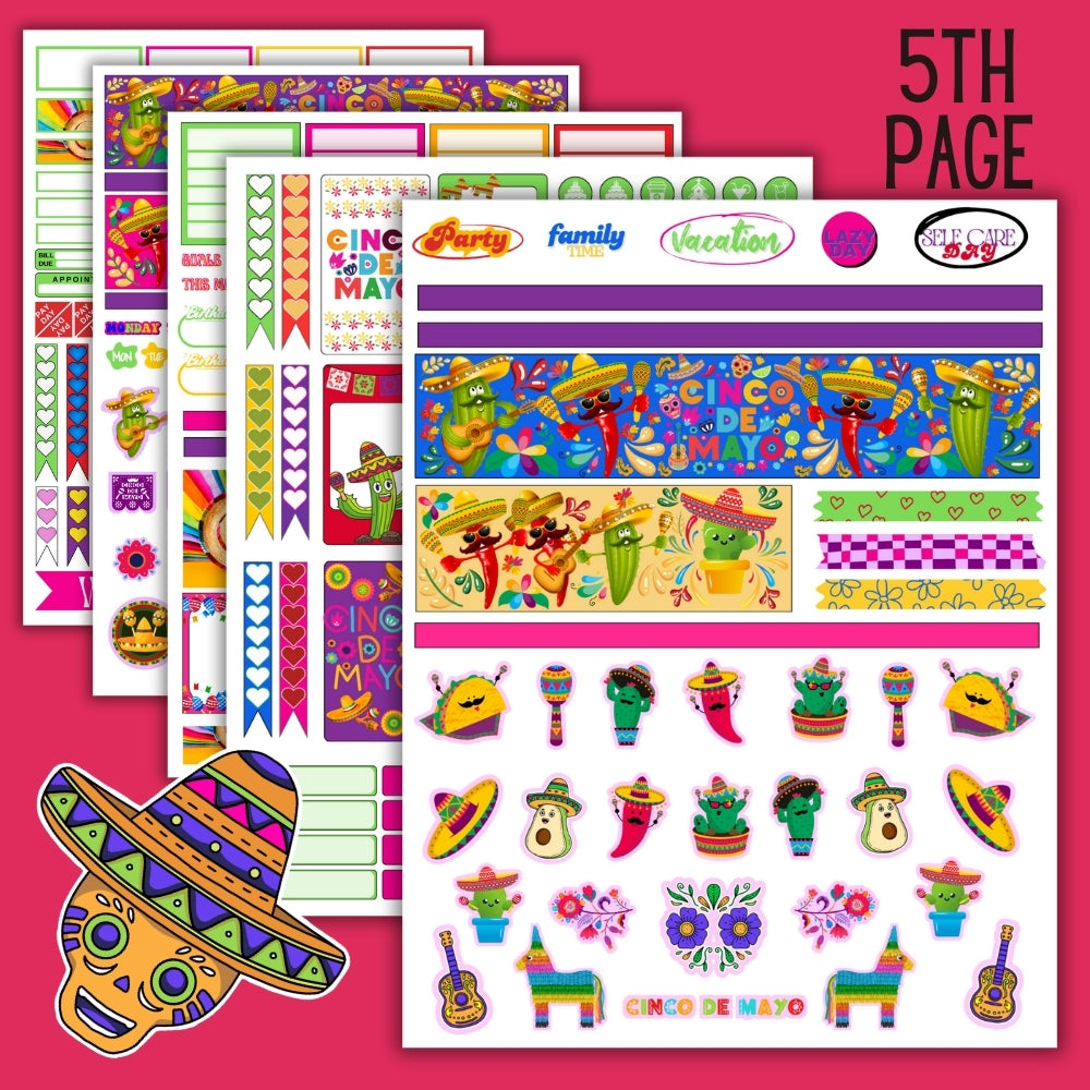 Cinco de Mayo Planner Stickers – 5 Printable Pages
