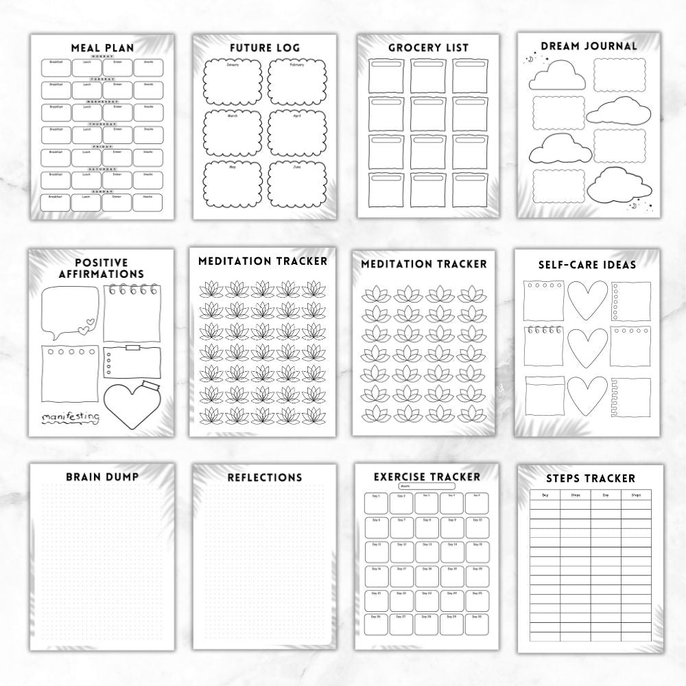 PLR Black & White Bullet Planner & Trackers | Editable Productivity Templates