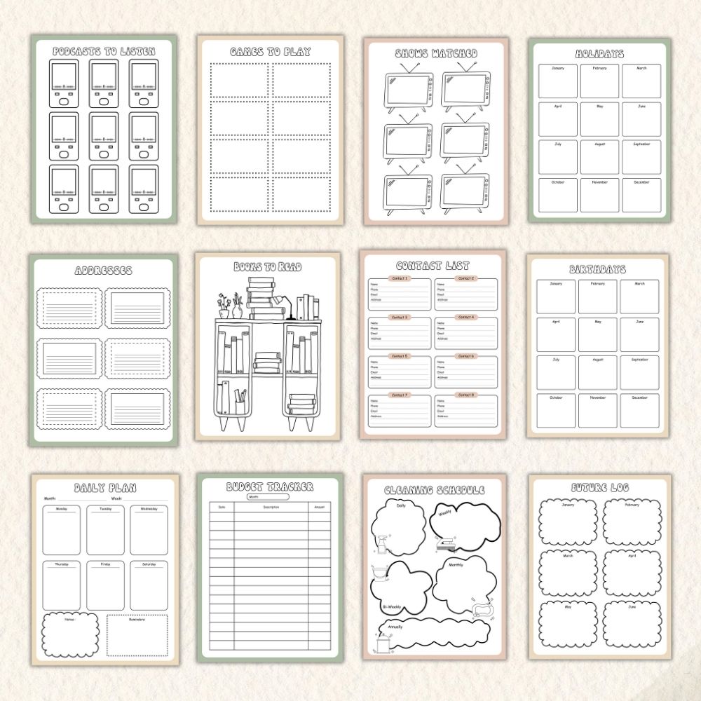 PLR Green Bullet Planner & Trackers | Editable Productivity Templates