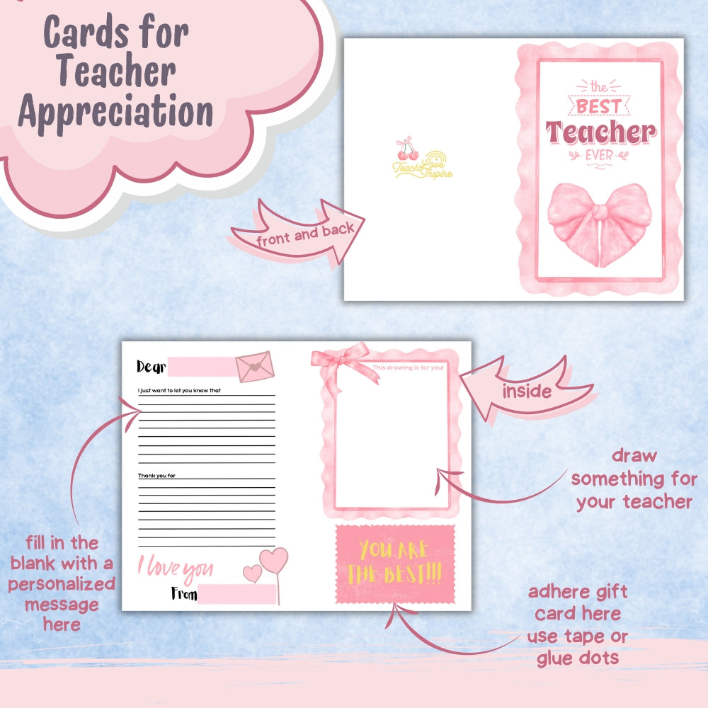 Teacher Appreciation Cards – Printable Pack
