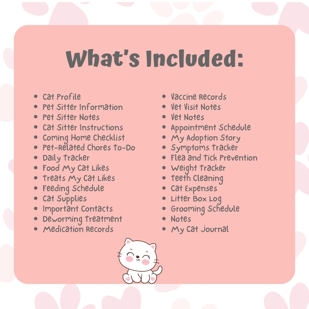 PLR Pink Cat Care Planner | Editable Pet Care Organizer Templates