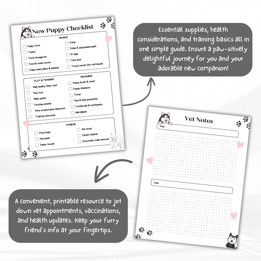 PLR Dog Care Planner | Black & White Editable Pet Organizer