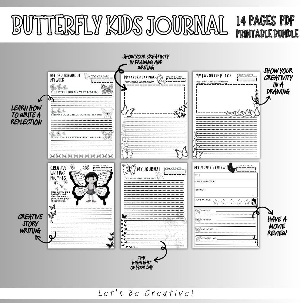 PLR Black and White Kids Butterfly Journal | Journals for kids | My Store