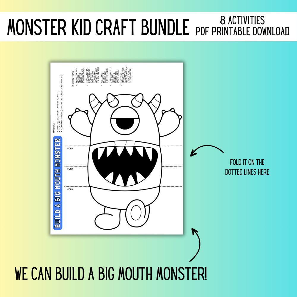 Printable Monsters Kid Craft Bundle – 8 Fun Activities