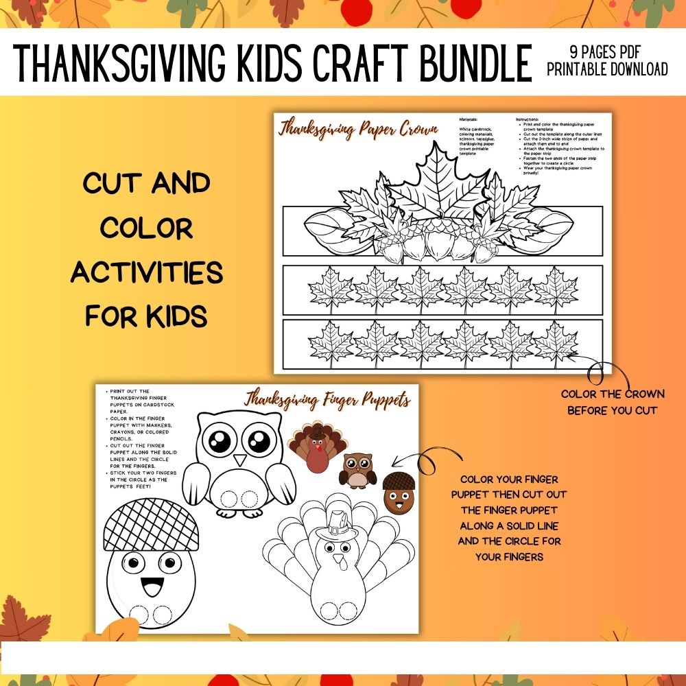 Thanksgiving Kid Craft Bundle – 10 Printable Crafts