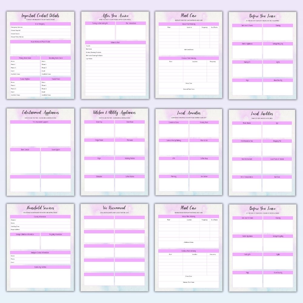PLR Purple House Sitter Planner | Editable Home Organizer Templates