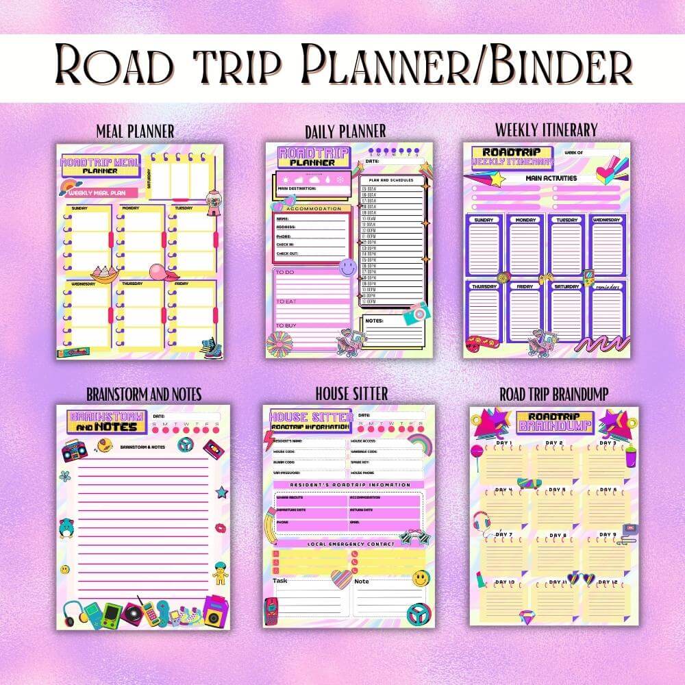 90’s Theme Road Trip Planner | Fun Retro & Organized Travel