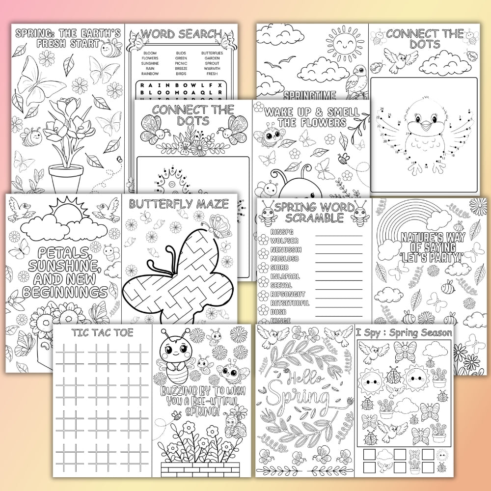 Spring Activity Booklet for Kids – 16 Pages