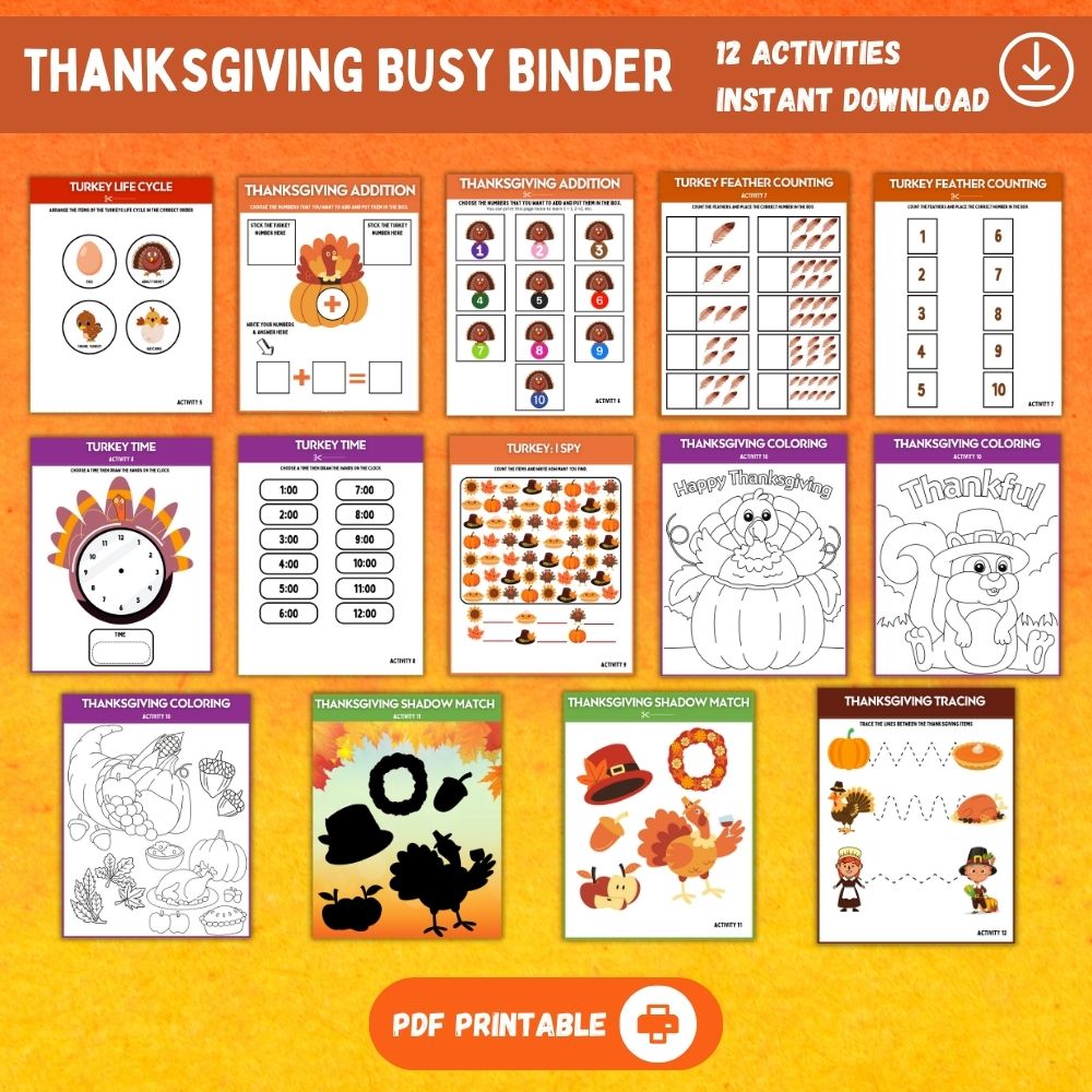 Thanksgiving Busy Binder – Fun Printable Kids Activities