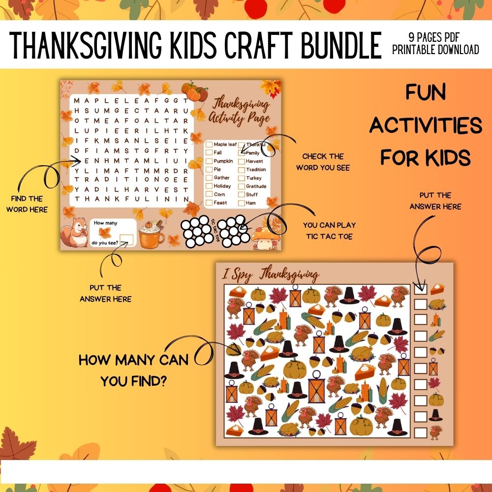 Thanksgiving Kid Craft Bundle – 10 Printable Crafts