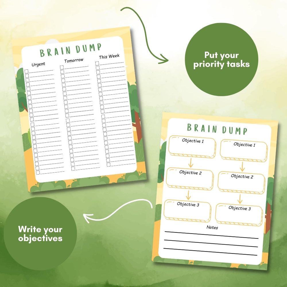 Brain Dump Journal – 67 Pages Tree Design PLR