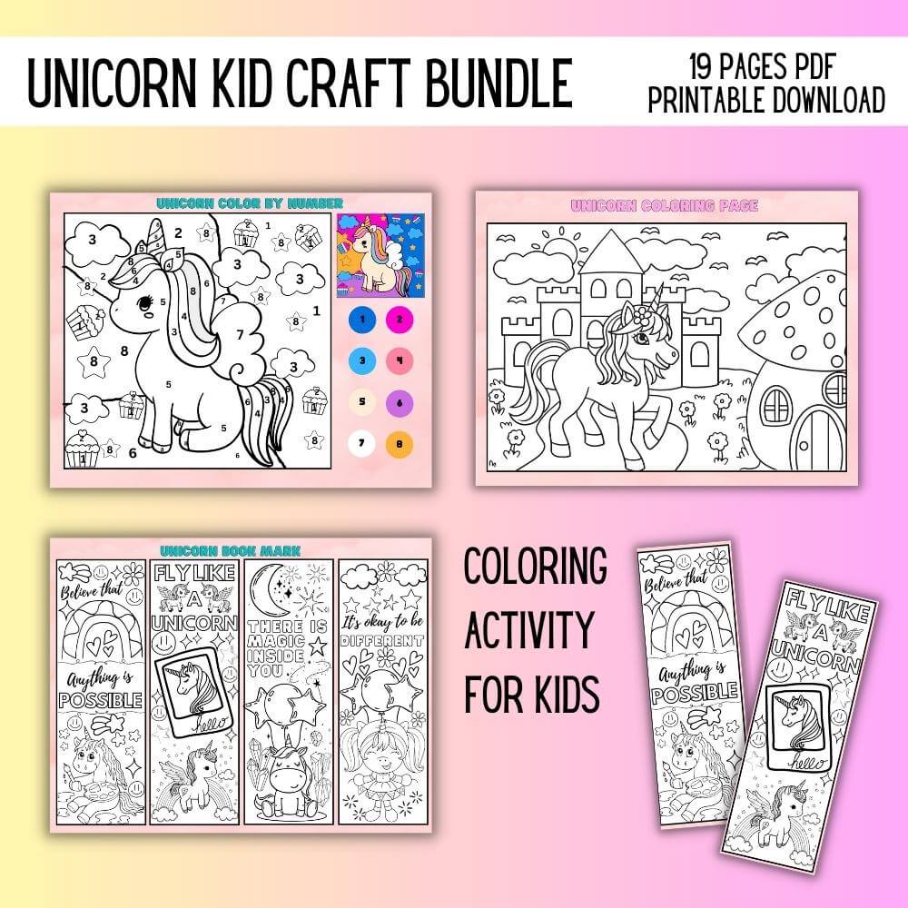 Unicorn Kids Craft Bundle – 19 Printable Pages