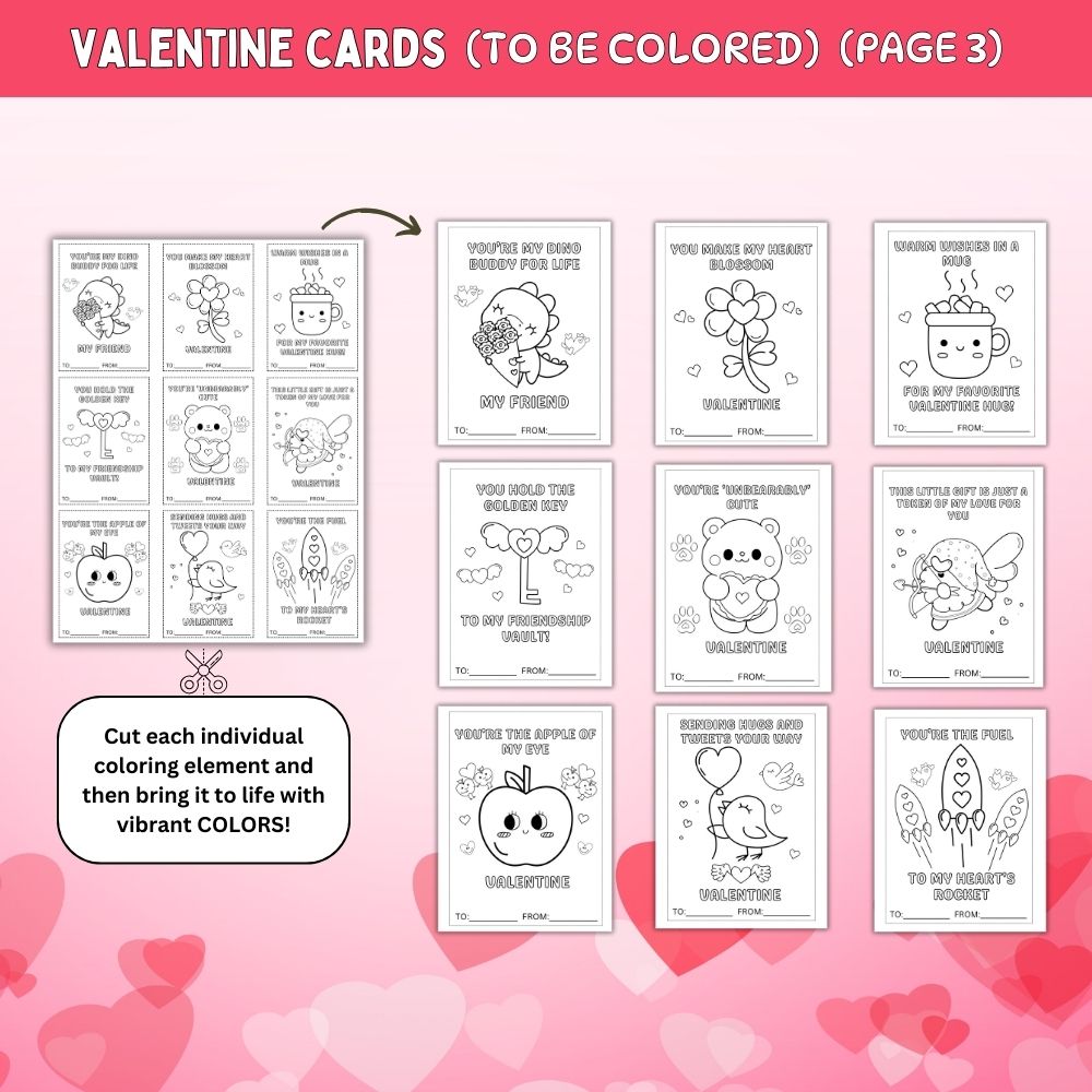 Valentine Cards to be Colored – 36 Printable Cards