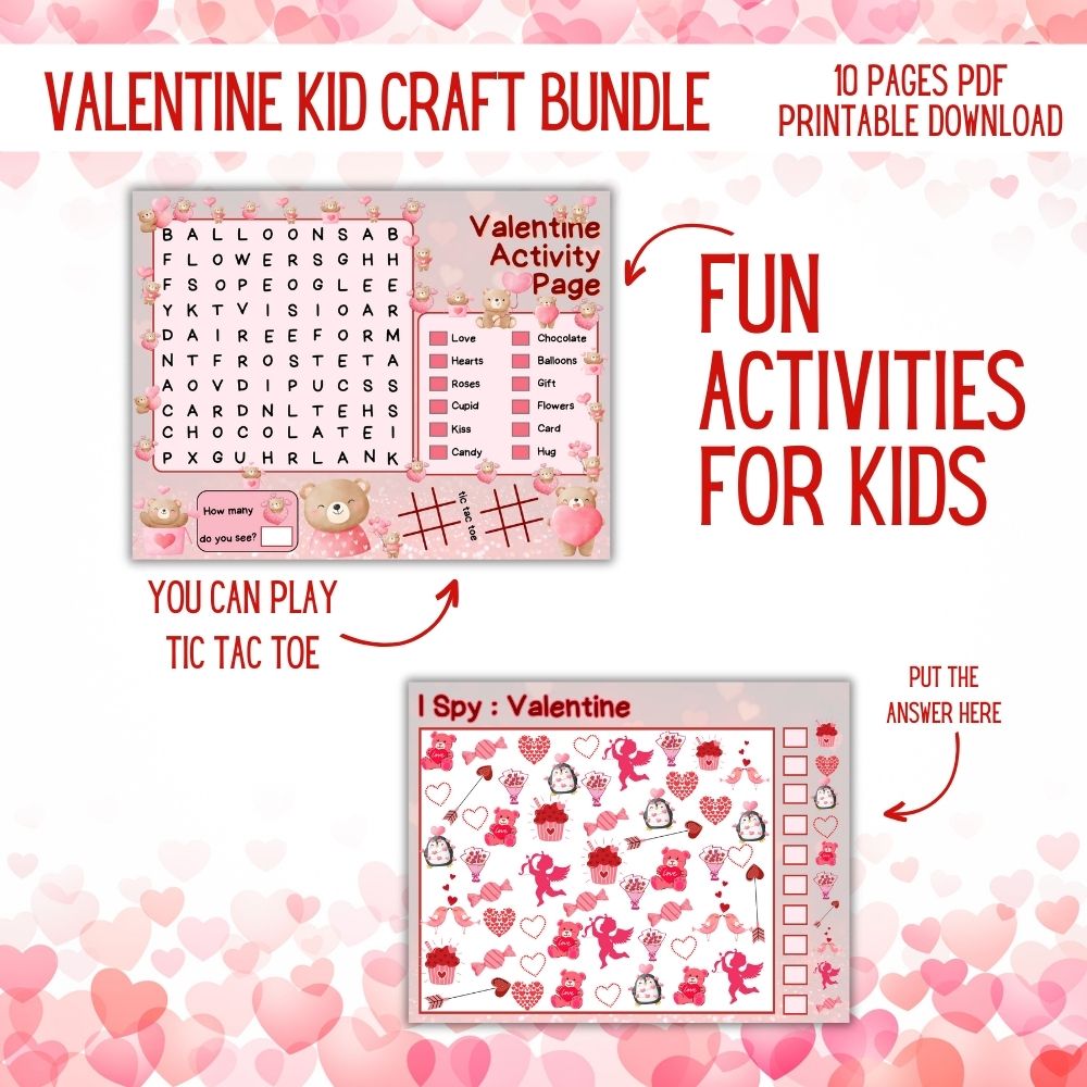 Valentine Kid Craft Bundle – 8 Fun Printable Activities