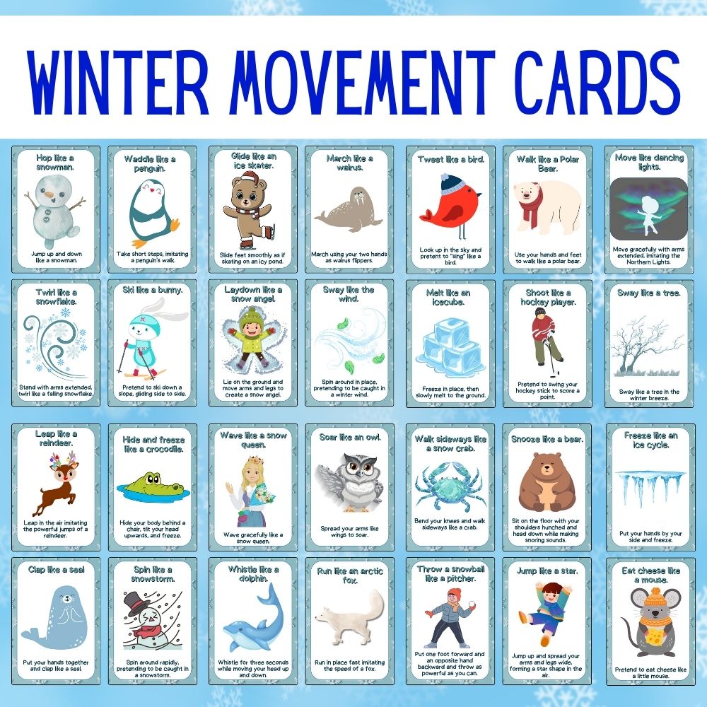 Winter Movement Cards for Kids – 28 Fun Activity Ideas