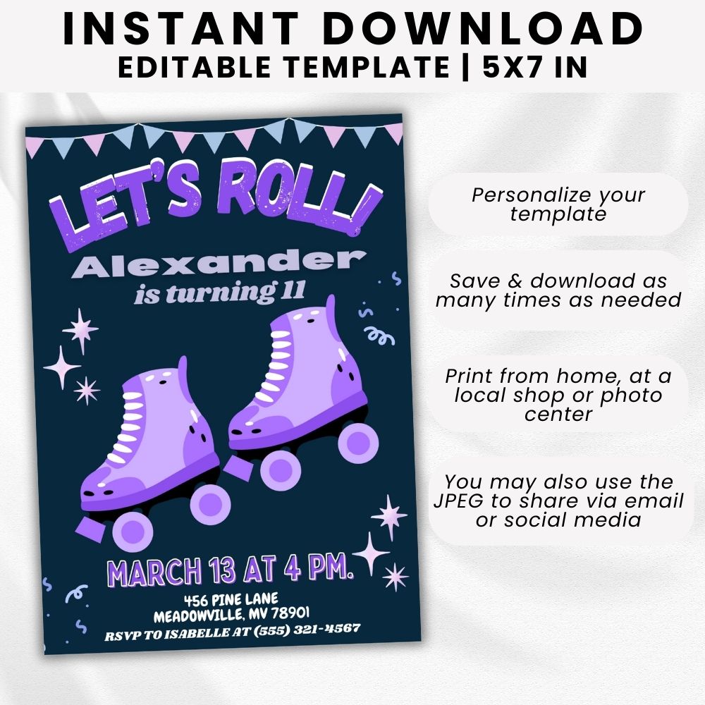 Boy Roller Skating Birthday Invitation Template