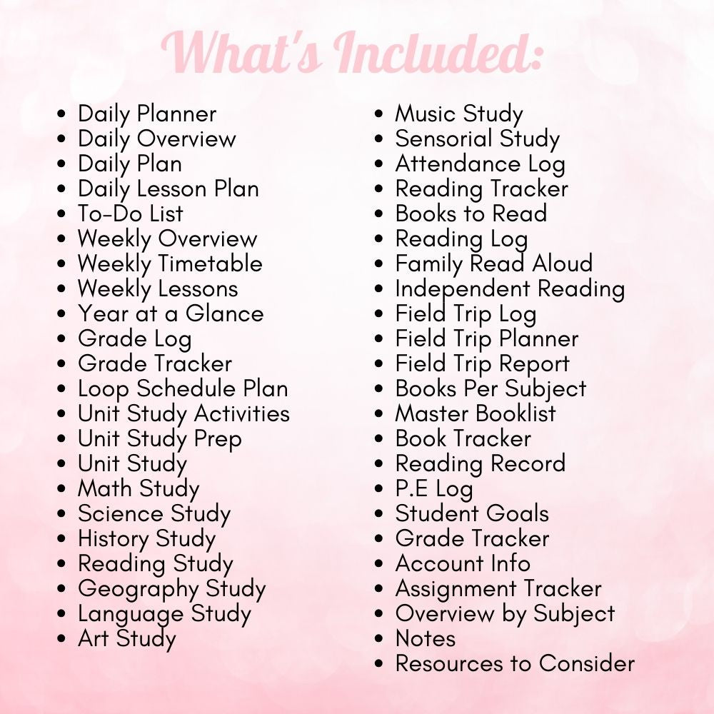 Pink Homeschool Planner | Organize Lessons Schedules & Goals