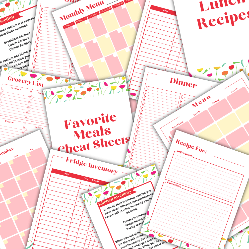 Red Flower Kitchen Planner | Organize Meals Recipes & Shopping