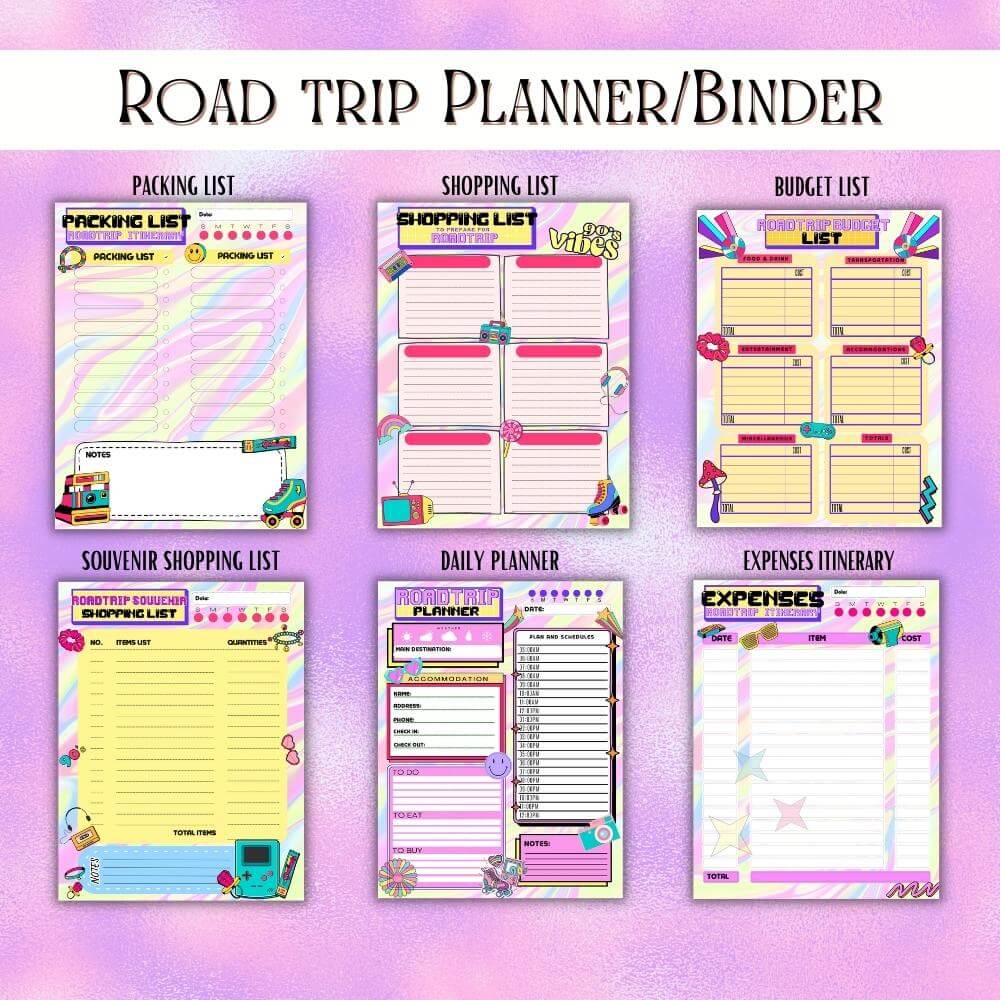 90’s Theme Road Trip Planner | Fun Retro & Organized Travel