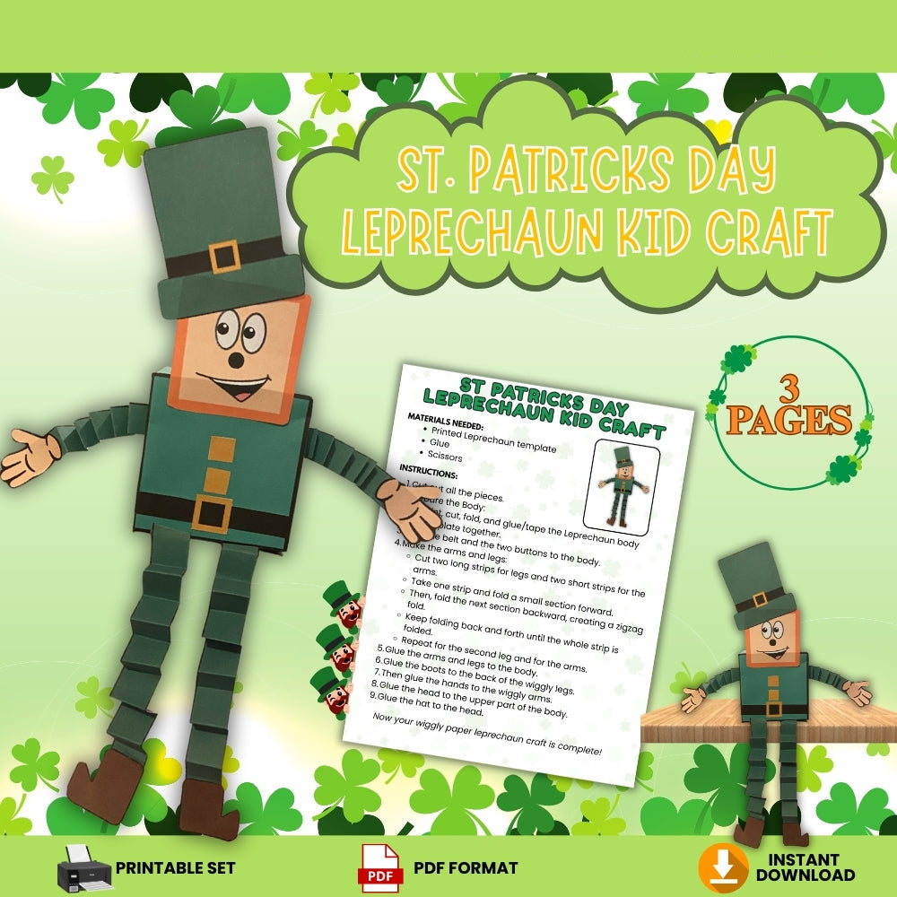St. Patrick's Day Leprechaun Craft – 3-Page Kids Activity