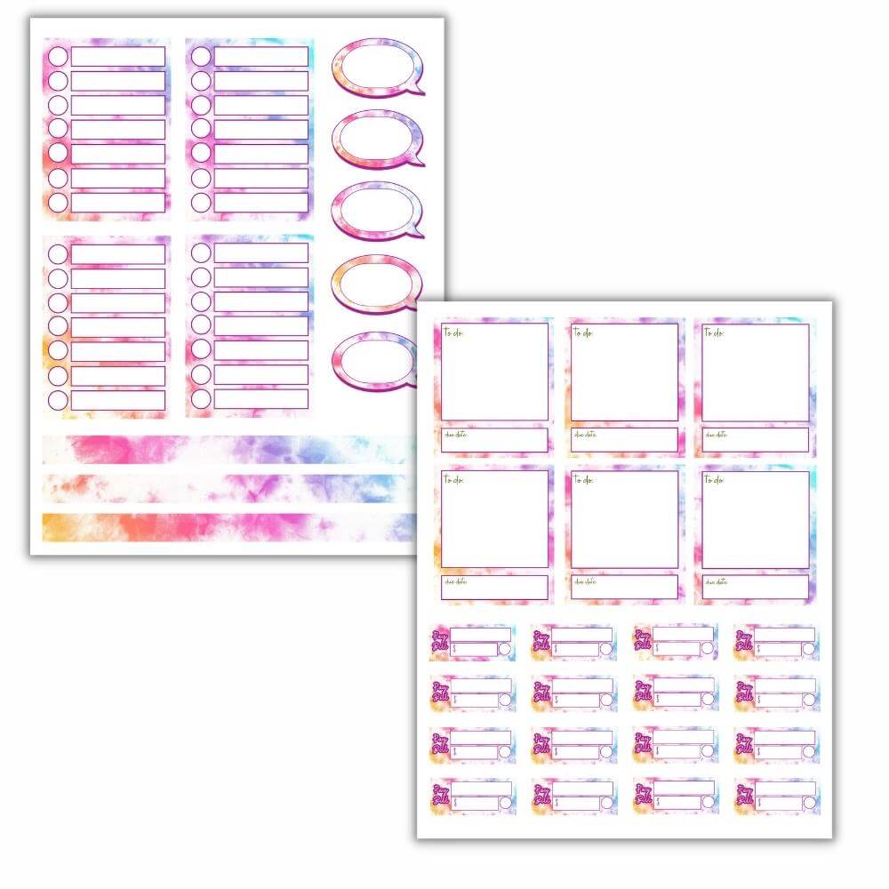 Pastel Tie Dye Planner Stickers – 19 Page Set
