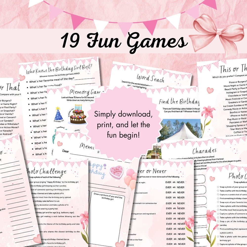 Teen Birthday Party Game Bundle – 19 Fun Printables